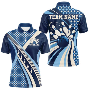 Maxcorners Custom Blue Classic Retro Matching Bowling Team League Shirt, Bowling Men Polo Shirt LM0410