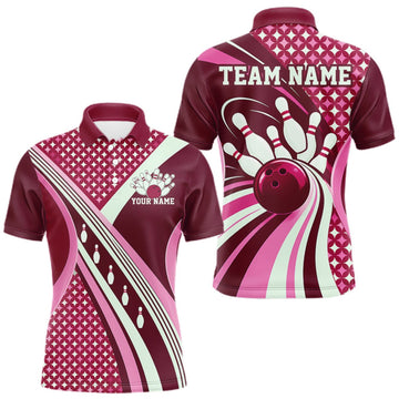 Maxcorners Custom Pink Classic Retro Matching Bowling Team League Shirt, Bowling Men Polo Shirt LM0410