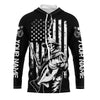 Maxcorners Black And White American Flag Bass Fisherman Custom Skull Fishing Shirts, Patriotic Fishing Jerseys LM0201