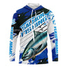 Maxcorners Custom Chinook Salmon Long Sleeve Tournament Fishing Shirts, King Salmon Fishing Jerseys | Blue Camo LM0201