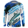 Maxcorners Custom Chinook Salmon Long Sleeve Tournament Fishing Shirts, King Salmon Fishing Jerseys | Blue Camo LM0201