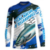 Maxcorners Custom Chinook Salmon Long Sleeve Tournament Fishing Shirts, King Salmon Fishing Jerseys | Blue Camo LM0201