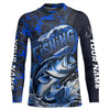 Maxcorners Custom Bass Long Sleeve Fishing Shirts, Personalized Bass Fishing Jersey | Blue Camo LM0201