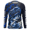 Maxcorners Custom Bass Long Sleeve Fishing Shirts, Personalized Bass Fishing Jersey | Blue Camo LM0201