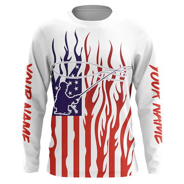 Maxcorners Flame American Flag Custom Flyfishing Shirts, Patriotic Fly Fishing Fisherman Fishing Jerseys LM0501