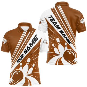 Maxcorners Custom White And Brown Classic Retro Bowling Team Men Polo Shirt, Bowling League Shirt LM0409