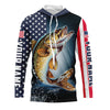Maxcorners Personalized American Flag Walleye Long Sleeve Fishing Shirts, Patriotic Walleye Fishing Jersey LM0501