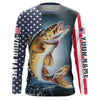 Maxcorners Personalized American Flag Walleye Long Sleeve Fishing Shirts, Patriotic Walleye Fishing Jersey LM0501