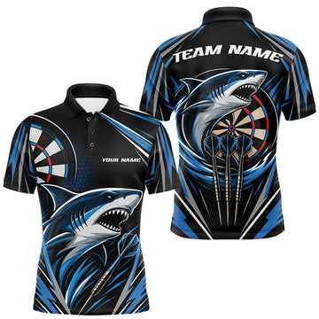 Maxcorners Custom Black And Blue Shark Darts Jerseys, Darts Team Men Polo Shirt LM0208
