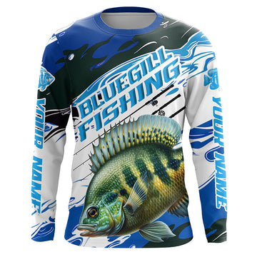 Maxcorners Custom Bluegill Fishing Jerseys, Bluegill Long Sleeve Tournament Fishing Shirts | Blue Camo LM0201
