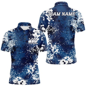 Maxcorners Custom Blue Splatter Camo Bowling Men Polo Shirt