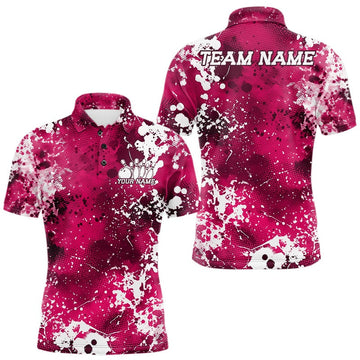 Maxcorners Custom Pink Splatter Camo Bowling Men Polo Shirt