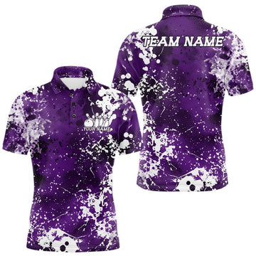 Maxcorners Custom Purple Splatter Camo Bowling Men Polo Shirt