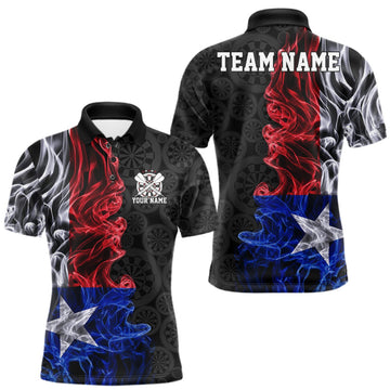 Maxcorners Custom Patriotic Texas State Flag Smoke Flame Dart Team Polo Shirt For Men LM0409