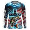 Maxcorners Custom Faith Largemouth Bass Patriotic Long Sleeve Tournament Fishing Shirt, Bass Fishing Jersey LM0201