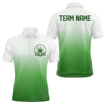 Maxcorners Custom Name Green Bowling Jerseys For Men, Bowling League Polo Shirt Bowler Outift LM0602