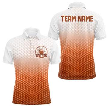 Maxcorners Custom Name Orange Bowling Jerseys For Men, Bowling League Polo Shirt Bowler Outift LM0602