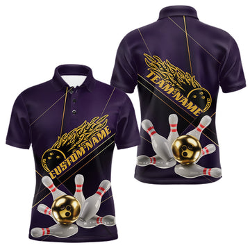Maxcorners Custom Purple And Gold Bowling Shirts For Men, Flame Bowling Team Shirts Bowling Uniform LM0602