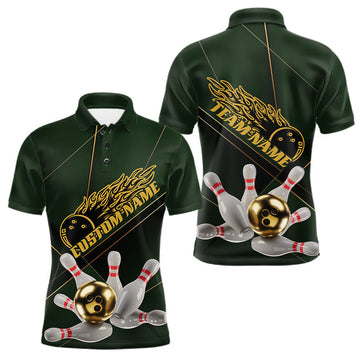 Maxcorners Custom Green And Gold Bowling Shirts For Men, Flame Bowling Team Shirts Bowling Uniform LM0602
