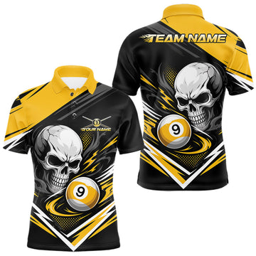 Maxcorners Custom Black And Yellow 9 Ball Skull Billiards Men Polo Shirt, Pool Team Shirt