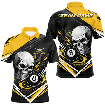 Maxcorners Custom Black And Yellow 8 Ball Skull Billiard Men Polo Shirt, Pool Team Shirt LM1508