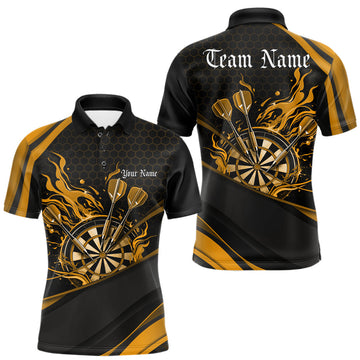 Maxcorners Custom Yellow Fire Flame Dartboard Darts Team Men Polo Shirts, Dart League Shirts LM0101