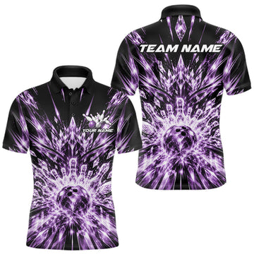 Maxcorners Custom Icy Purple Crystal Ice Bowling League Team Polo Shirt For Men, Bowling Jersey