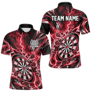 Maxcorners Custom Red Thunder Lightning Dart Team Jersey For Men, Dart Tournament Polo Shirt LM1910