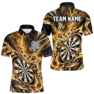 Maxcorners Custom Golden Thunder Lightning Dart Team Jersey For Men, Dart Tournament Polo Shirt LM1910