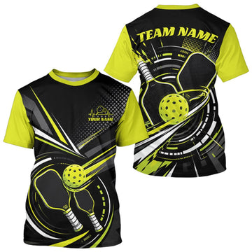 Maxcorners Custom Black And Lemon Yellow Color Pickleball Ball And Paddles Pickleball Men T-Shirts LM0609