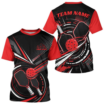 Maxcorners Custom Black And Red Pickleball Ball And Paddles Pickleball Men T-Shirts LM0609