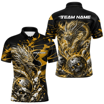 Maxcorners Yellow Custom Mytical Energy Dragon Bowling Team Shirts For Men, Women And Kid, Flame Bowling Tournament Jerseys