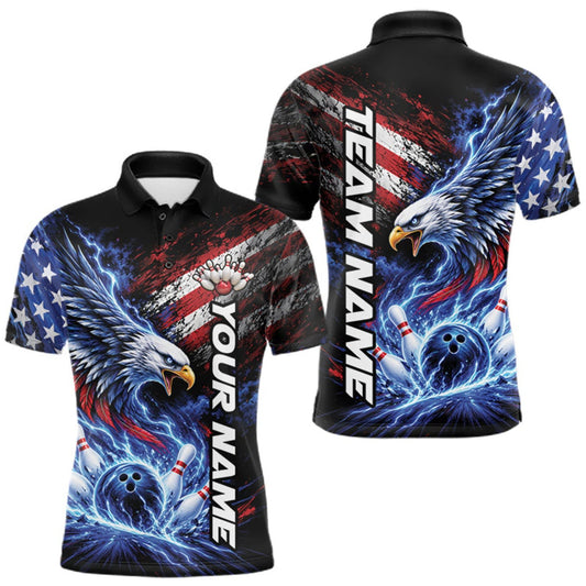 Maxcorners Custom Patriotic American Eagle Bowling Jerseys, US Flag Bowling Men Polo Shirt LM0410