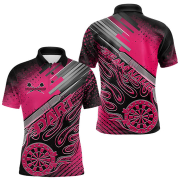 Maxcorners Custom Black And Pink Flame Dartboard Dart Polo Shirts For Men, Dart Uniform LM1903