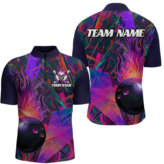 Maxcorners Custom Colorful Bowling League Shirts For Men And Women, Flame Bowling Ball Jerseys