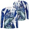 Maxcorners Custom Blue Camo Chinook King Salmon Saltwater Fishing Long Sleeve Performance Fishing Shirts LM0201