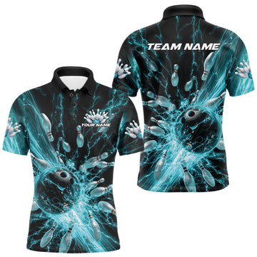 Maxcorners Custom Blue Thunder Lightning Bowling Team Men Polo Shirts, Bowling Jerseys LM1203