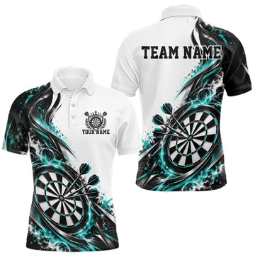 Maxcorners Custom Teal Blue Smoke Dart Polo Shirt For Men, Dart Team Jersey Dart League Shirt