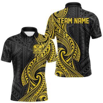 Maxcorners Custom Black And Gold Tribal Dart Men Polo Shirt, Dart Team League Shirt