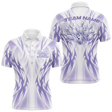 Maxcorners Custom Purple Flame Tribal Bowling Men Polo Shirt, Bowling League Shirt Team Jersey