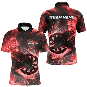 Maxcorners Custom Red Fire Flame Dart Wolf Men Polo Shirts, Dart League Shirt Team Jerseys LM0404
