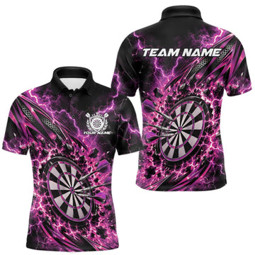 Maxcorners Custom Purple Lightning Dart Impact Dart Tournament Men Polo Shirt, Team Uniform LM1910