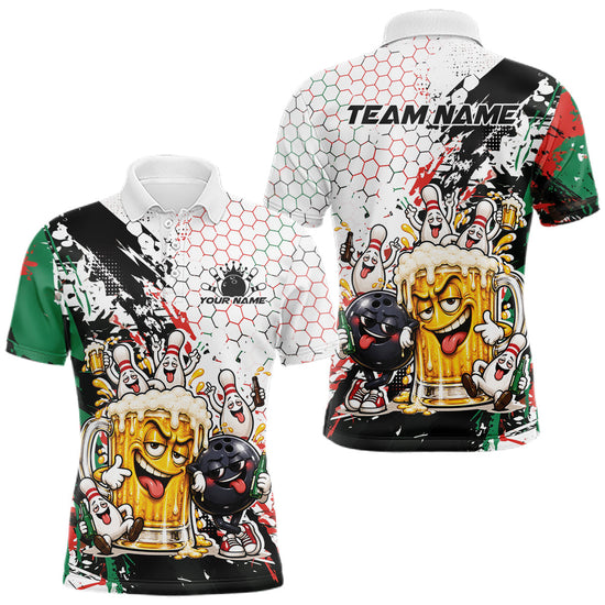 Maxcorners Custom Christmas Vibe Funny Bowling And Beer Drinking Men Polo Shirt, Bowling Jersey