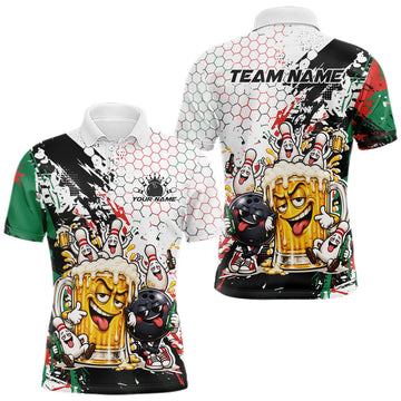Maxcorners Custom Christmas Vibe Funny Bowling And Beer Drinking Men Polo Shirt, Bowling Jersey