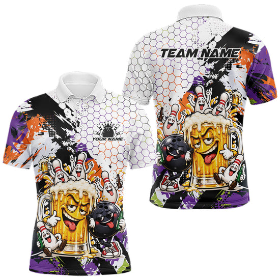 Maxcorners Custom Halloween Vibe Funny Bowling And Beer Drinking Men Polo Shirt, Bowling Jersey