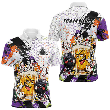 Maxcorners Custom Halloween Vibe Funny Bowling And Beer Drinking Men Polo Shirt, Bowling Jersey