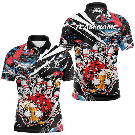 Maxcorners Custom Patriotic Vibe Funny Bowling And Beer Men Polo Shirt, Bowling Team Jersey