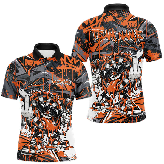 Maxcorners Custom Orange Graffiti Funny Dripping Dartboard Dart Team Jersey Men Polo Shirt