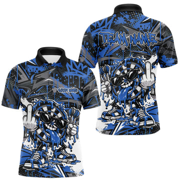 Maxcorners Custom Blue Graffiti Funny Dripping Dartboard Dart Team Jersey Men Polo Shirt