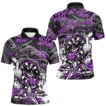 Maxcorners Custom Purple Graffiti Funny Dripping Dartboard Dart Team Jersey Men Polo Shirt